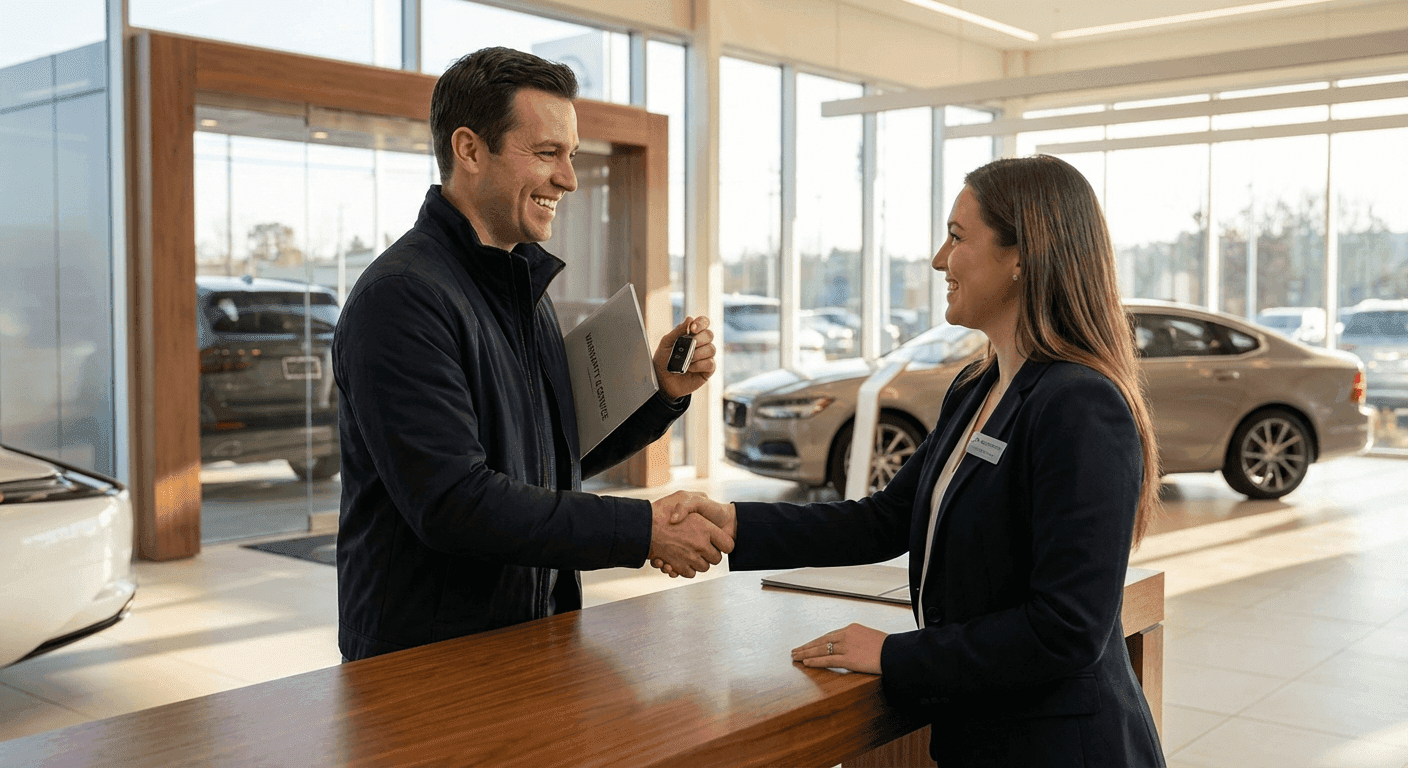 A customer receiving their keys in a dealership