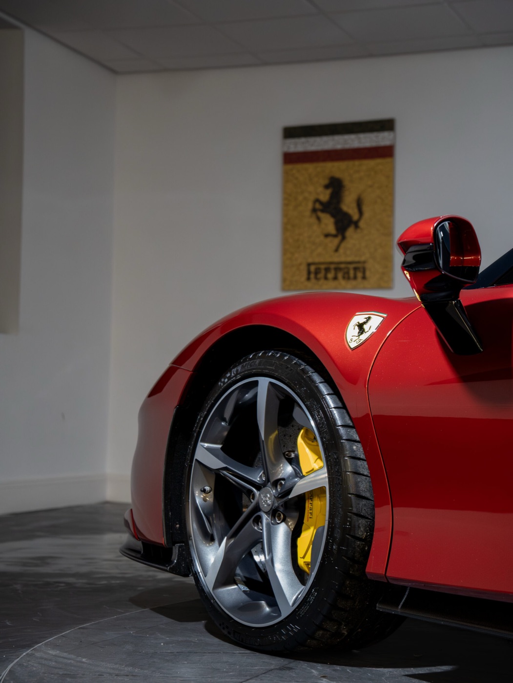 A Ferrari in the Lawton Brook showroom
